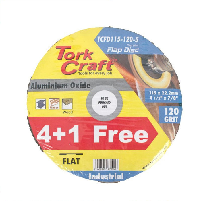 Tork Craft | Flap Sanding Disc 115mm 120G 4+1 Free A/O