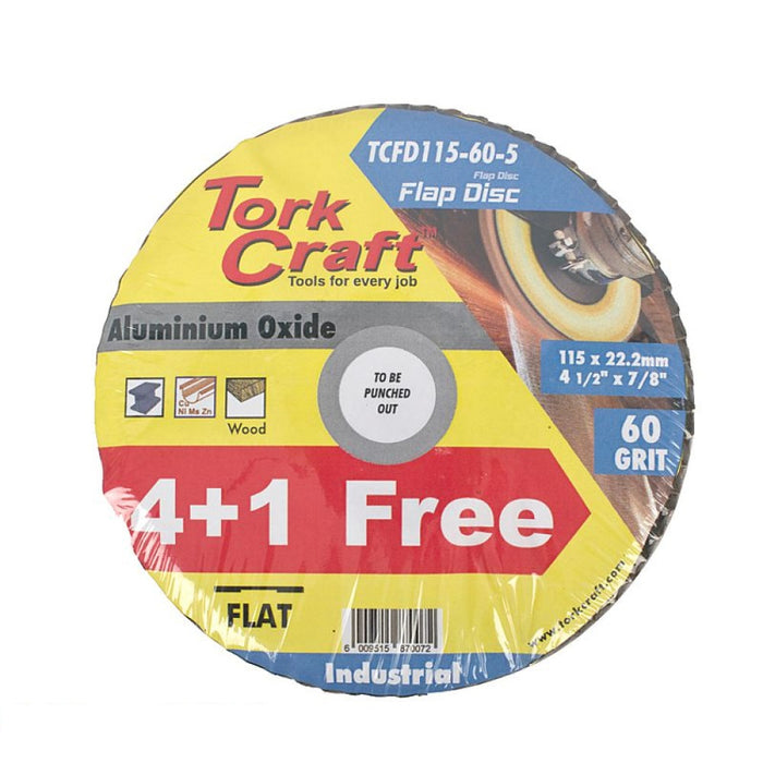 Tork Craft | Flap Sanding Disc 115mm 60G 4+1 Free A/O