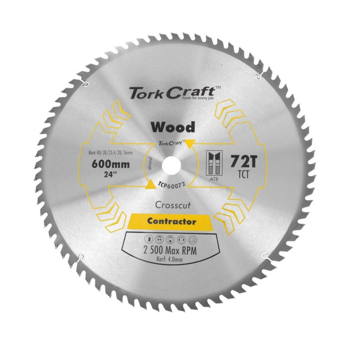 Tork Craft | Saw Blade TCT 600X72T 40/30/25,4/20/16mm Contractor Wood