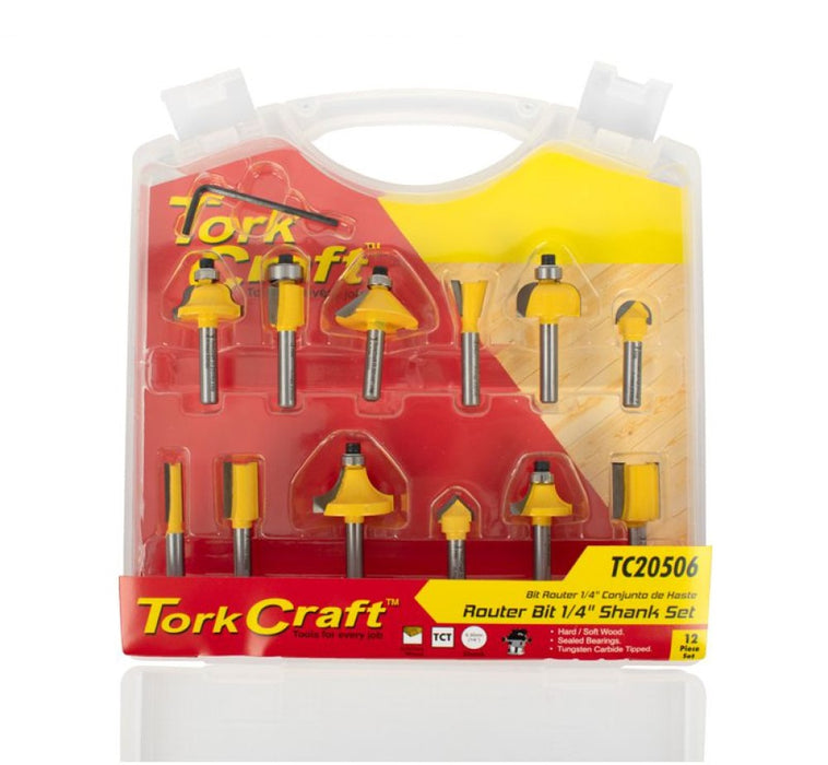 Tork Craft | Router Bit Set 12Pc 1/4" Straight & Profile