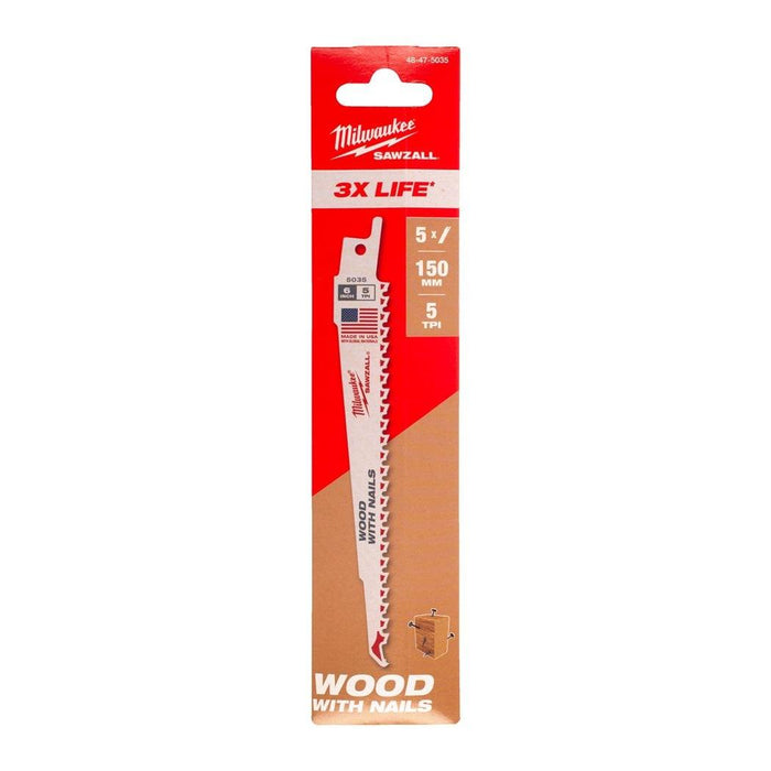 Milwaukee | SAWZALL B. 150 X 5T - 5PC Wood with Nails