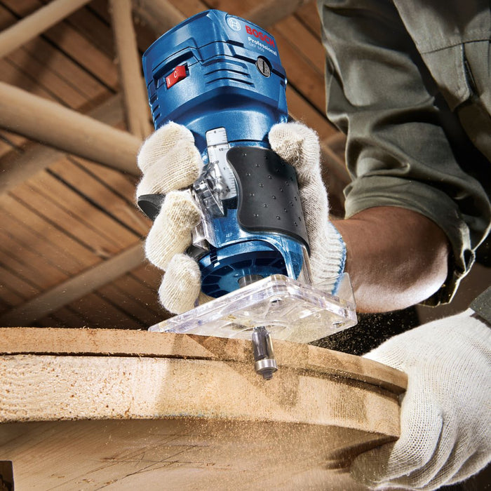 Bosch Professional | Palm Router GKF 550 + Tork Craft | Router Bit Set 1/4" Shank Hard Case 12Pc Combo Deal