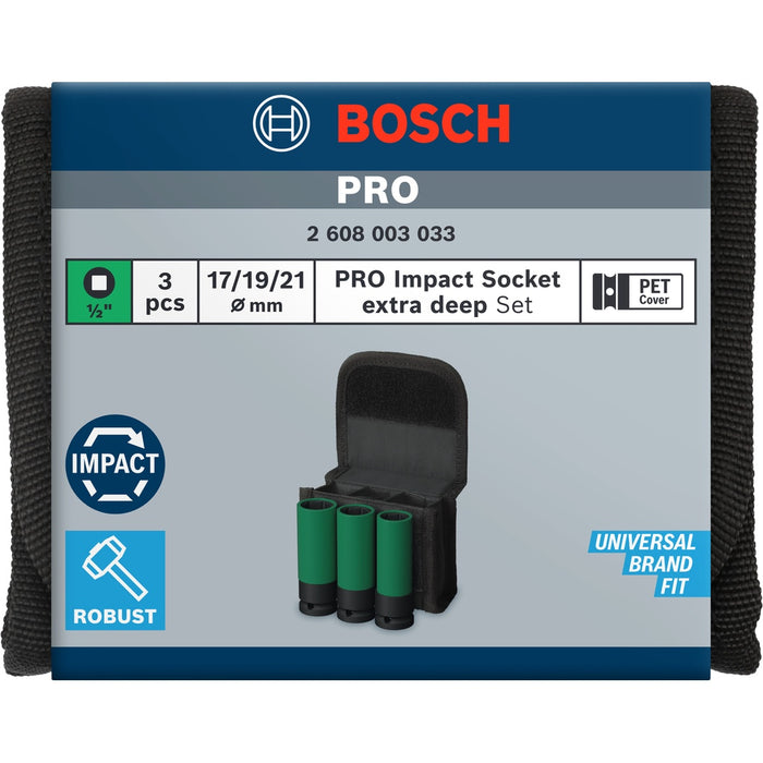 Bosch | Pro Impact Sockets 1/2" Extra Deep 3-pc