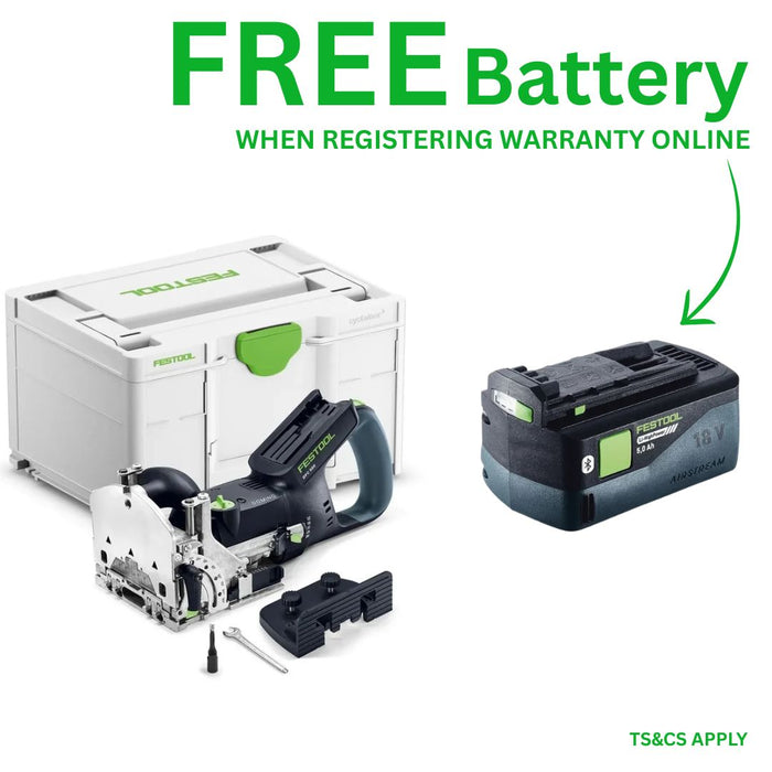 Festool | Cordless Domino Joining Machine DFC500 E-BASIC + FREE High Power Battery 18V 5aH (Free gift will be received when registering tool for warranty, Ts&Cs in description below)
