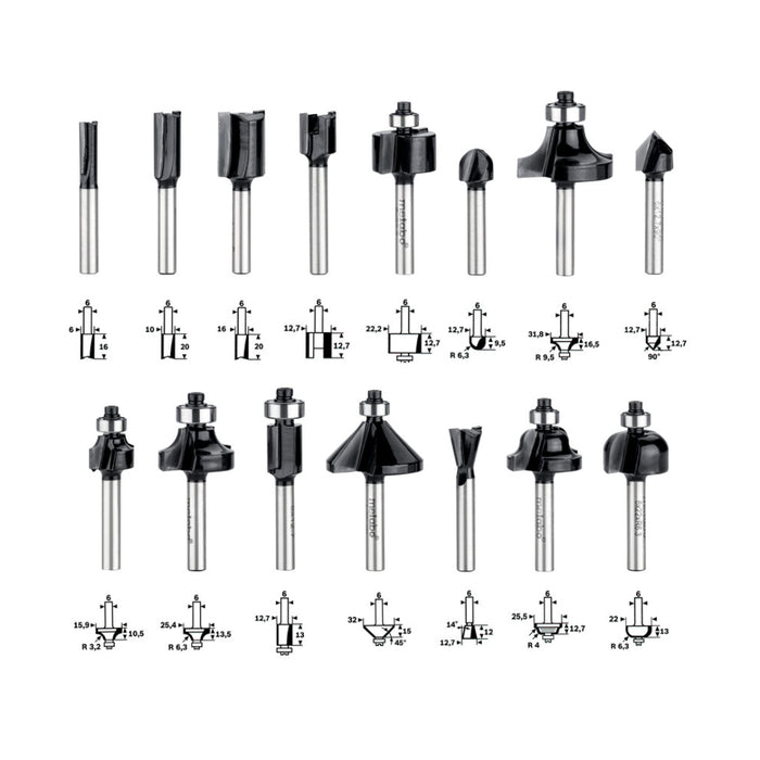 Metabo | Router Assortment "sp" 6mm 15 Pieces