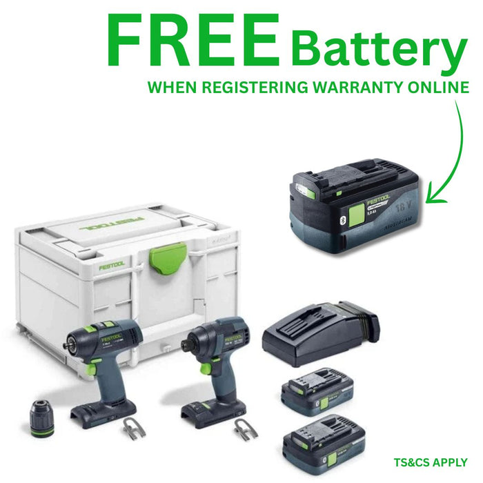 Festool | Screw & drill set TID 18 C3 1 Set T18 + FREE High Power Battery 18V 5aH (Free gift will be received when registering tool for warranty, Ts&Cs in description below)