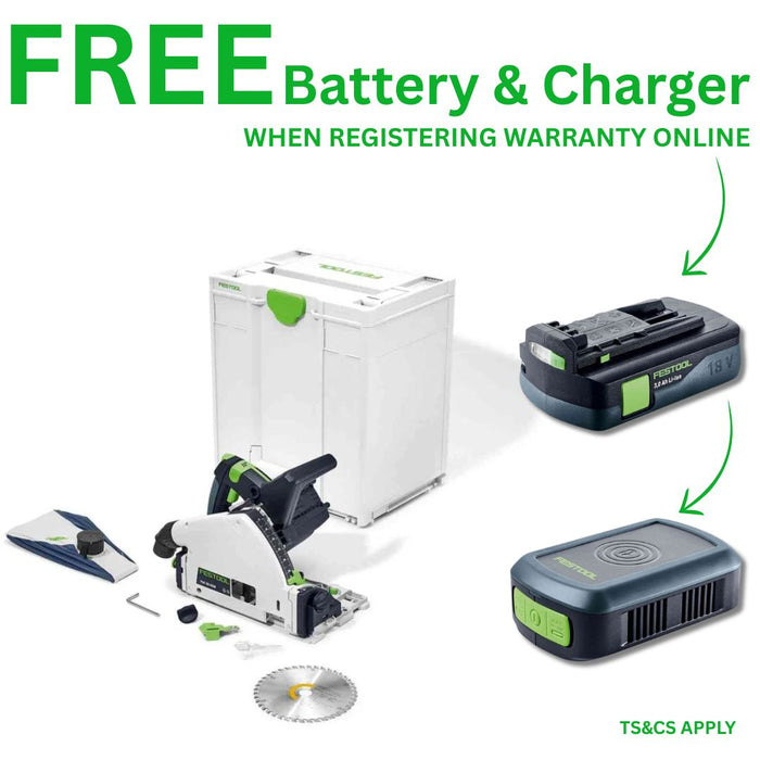 Festool | Cordless plunge-cut saw TSC 55 KEB-Basic + FREE Phone charger & Battery 18V 3aH (Free gifts will be received when registering tool for warranty, Ts&Cs in description below)