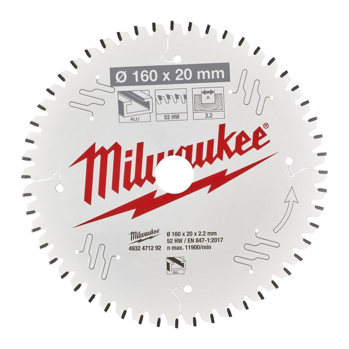 Milwaukee | CSB P Alu 160 x 20x 2,2 x52TF Circ Saw Blade Wood