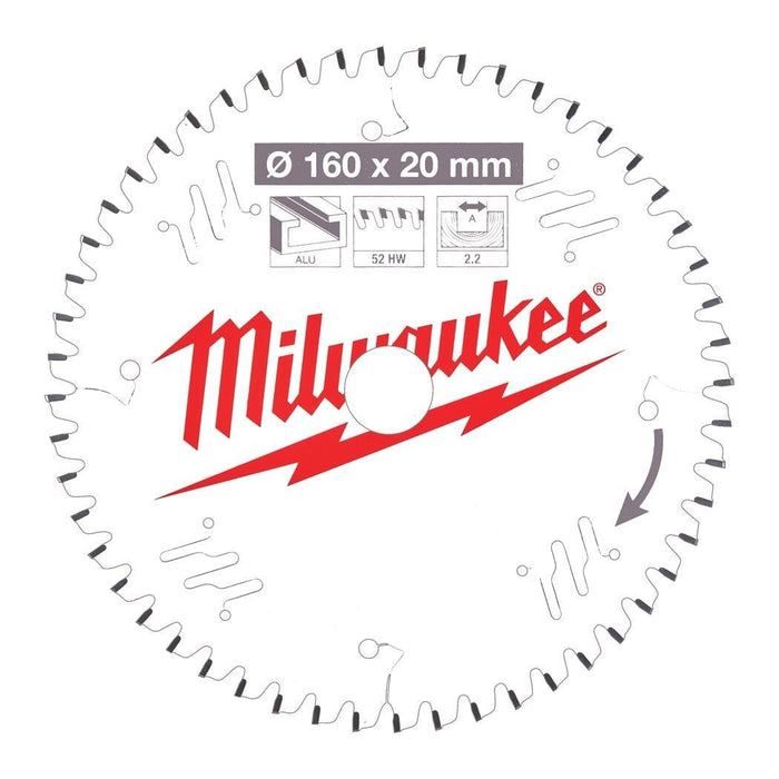 Milwaukee | CSB P Alu 160 x 20x 2,2 x52TF Circ Saw Blade Wood