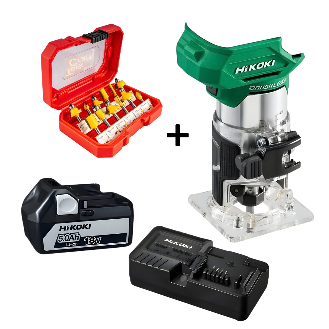 HIKOKI Palm Router 18V + Battery + Charger + Bit Set