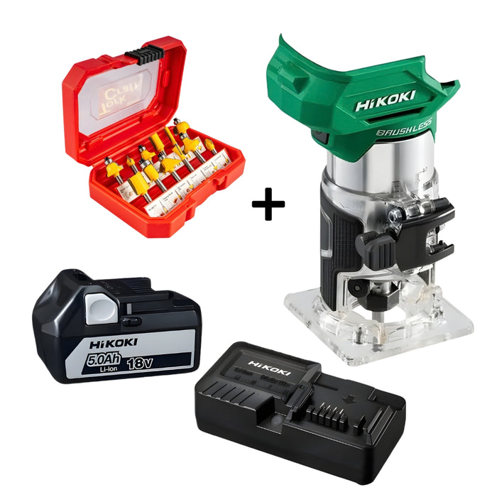 HIKOKI Palm Router 18V + Battery + Charger + Bit Set