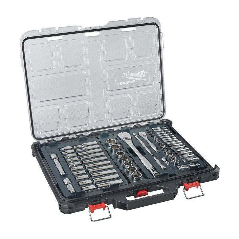 Milwaukee | Packout 1/4" + 1/2" 63 pc Ratchet/Socket Set-Toolcraft