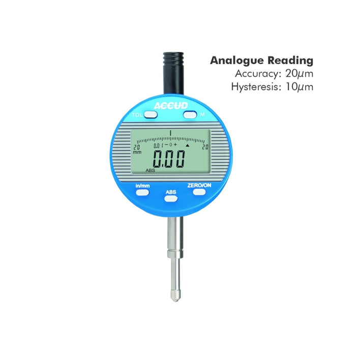 Accud | Digital Indicator Flat Back 25.4mm/1" 0.01mm/0.0005"