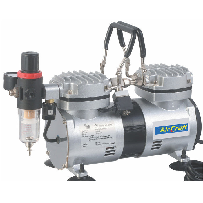 Minnie Compressor AirCraft | Compressor for Airbrush 2 Cylinder with Regulator & Filter ...