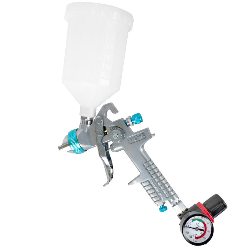 AirCraft | Spray Gun HVLP 1.4mm Nozzle w/Spare 1.7mm Nozzle Kit & Regulator-Toolcraft