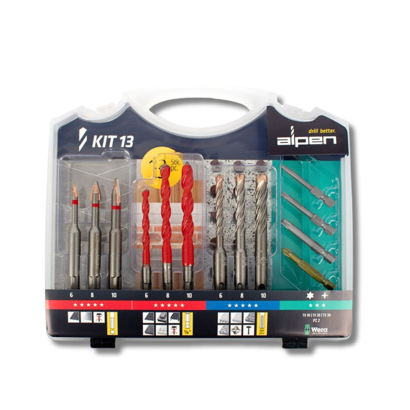 Alpen | Screw set Kit 13 Pcs C Prot, Multi 6-Kant, SDS-plus Force X4 Bit-Toolcraft