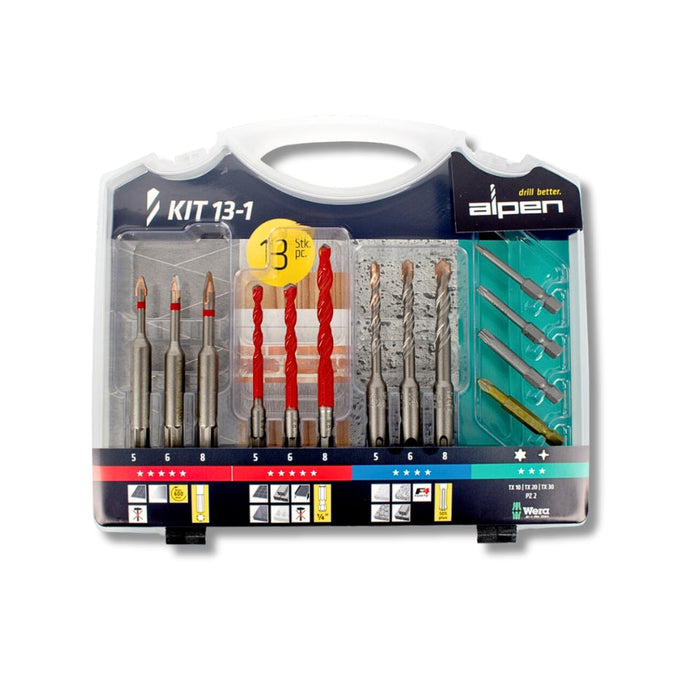 Alpen | Screwset Kit 13 13 Pcs C Prot,Multi 6-Kant,Sds-Plus F4 ,4 Bits
