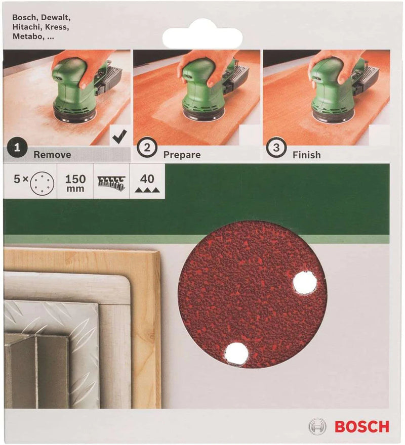 Bosch DIY | Sanding Discs 125mm 8 Hole 5Pc - Various Grits 40G-Toolcraft