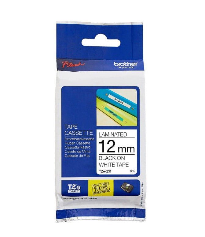 Brother | Laminated TZe Tape 8m (12mm Black On White)-Toolcraft