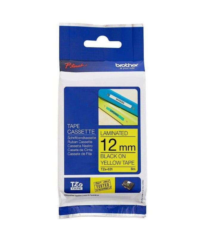 Brother | Laminated TZe Tape 8m (12mm Black on Yellow)-Toolcraft