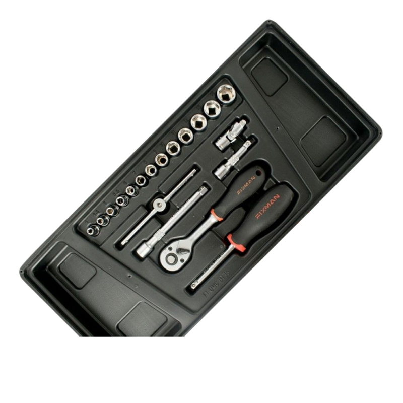 Fixman | Cabinet 7 Drawer Ind. Roller on Castors 130Pc-Toolcraft