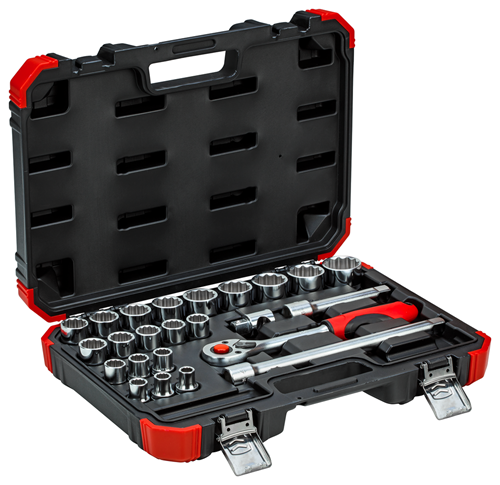 Gedore red | Socket Set 1/2" 10-32mm+Bits 24Pc-Toolcraft