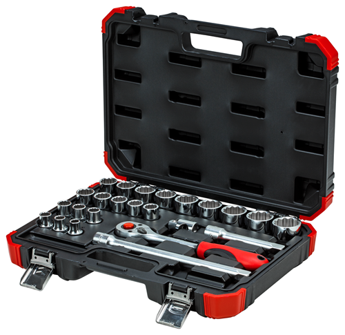 Gedore red | Socket Set 1/2" 10-32mm+Bits 24Pc-Toolcraft