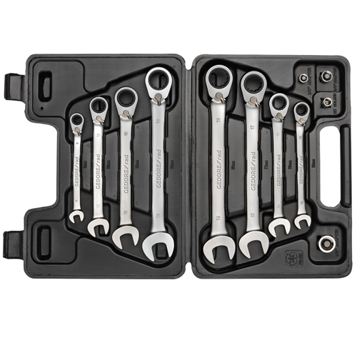 Gedore red | Spanner Combination Ratchet Set (with Adapters) 8-19mm 12Pc-Toolcraft