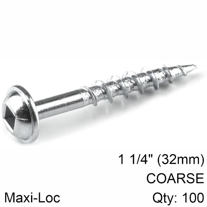 Kreg | Zinc Pocket Hole Screws 32mm 1.25" #8 Coarse Thread Mx Loc 100Ct