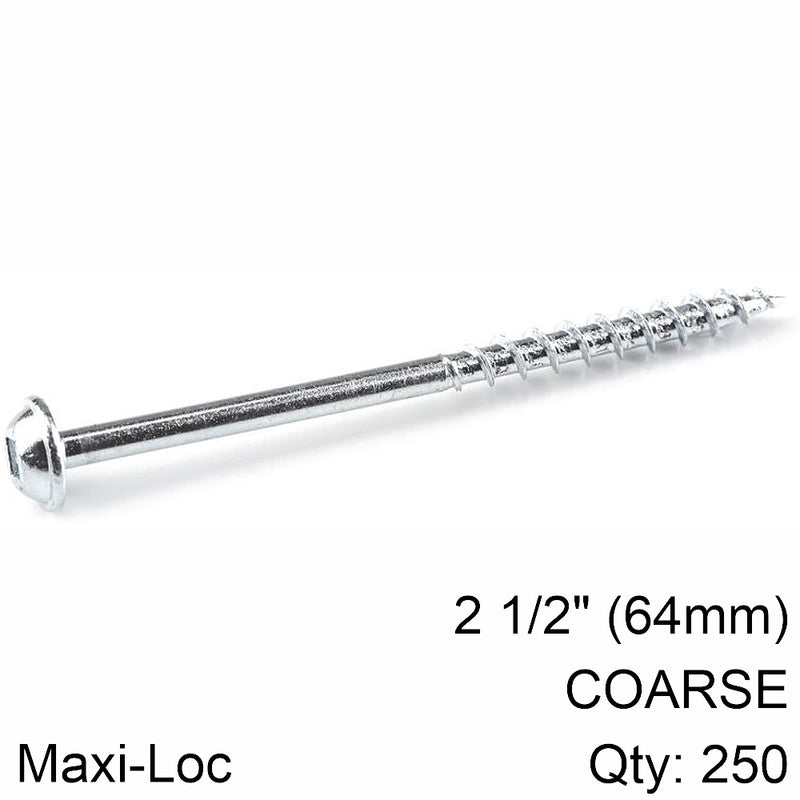 Kreg | Zinc Pocket Hole Screws 64mm 2.50" #8 Coarse Thread Mx Loc 250Ct-Toolcraft
