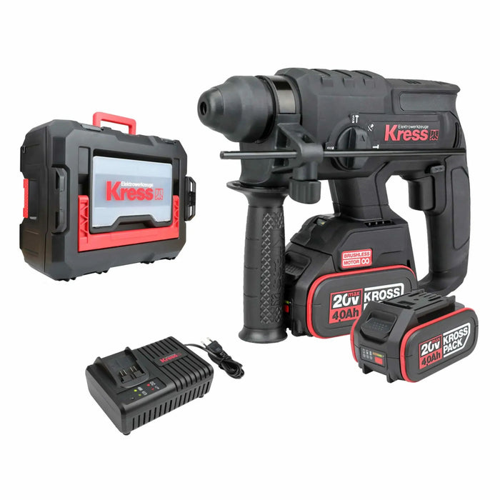 Kress | Rotary Hammer 20V BL 2.0J 22mm SDS + 2X4.0Ah 6A Charger & Stacking Case