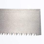 Close up of Kakuri Temagari metal blade with crosscut teeth