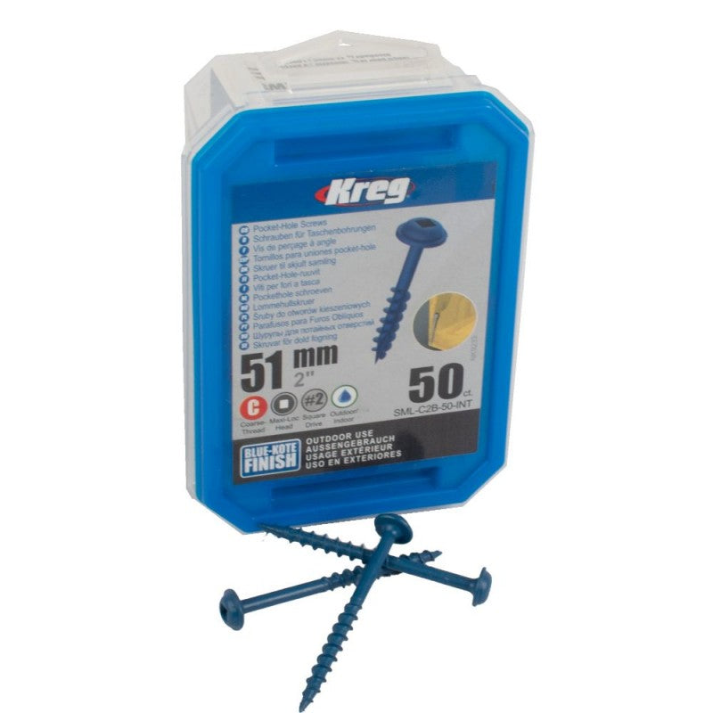 Kreg | Pocket-Hole Screws, Blue-Kote™ 2" Coarse, Maxi-Loc 50Pc KR SML-C2B-50-INT (Online Only) - Toolcraft