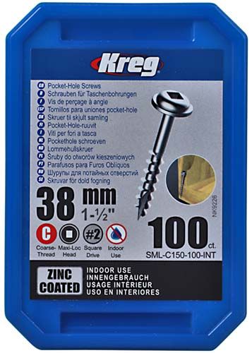 Kreg | Pocket-Hole Screws Zinc, 1½" Coarse, Washer Head, 100Pc KR SML-C150-100-INT - Toolcraft