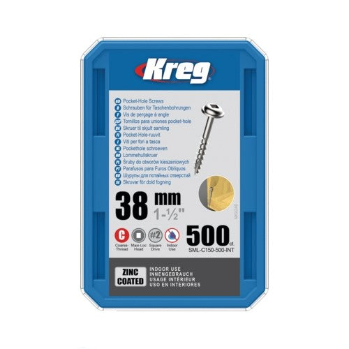 Kreg | Pocket-Hole Screws Zinc, 1½" Coarse, Washer Head, 500Pc Kr Sml-C150-500-Int-Toolcraft