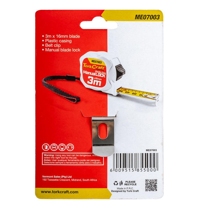 Tork Craft | Measuring Tape M/Lock 3M X 16MM Plastic Casing