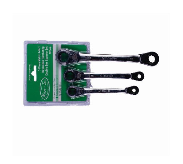 Micro-Tec | Spanner Set 4 in 1 Metric Reversible Ratchet Double Box 3Pc-Toolcraft