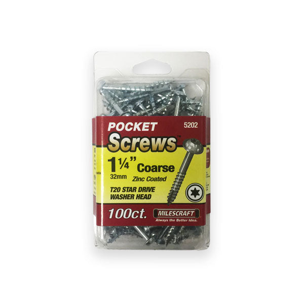 Milescraft | Pocket Screws | Coarse | 1¼" 100pc 32mm Zinc Coated - Toolcraft