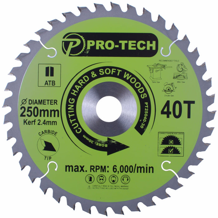 Pro-Tech | Saw Blade TCT 250 X 2.4 X 30mm 40T Wood Prof.