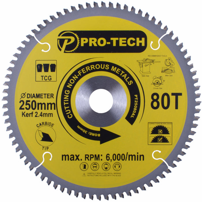 Pro-Tech | Saw Blade TCT 250 X 2.4 X 30mm 80T Alum. Prof.
