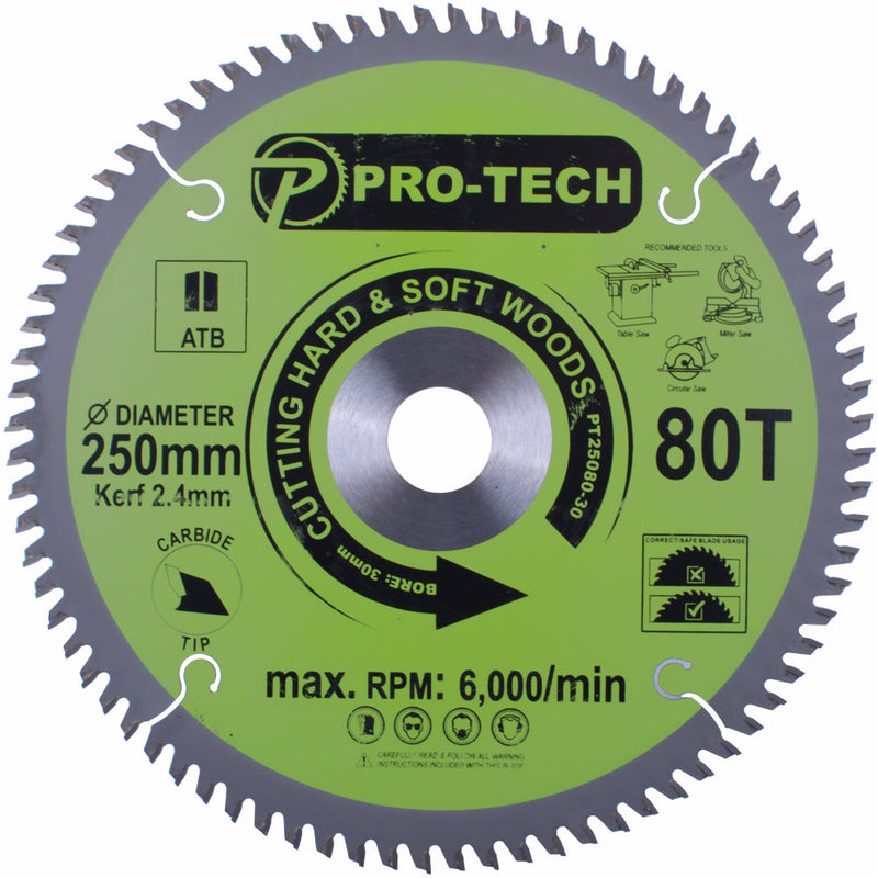 Pro-Tech | Saw Blade TCT 250 X 2.4 X 30mm 80T Wood Prof.