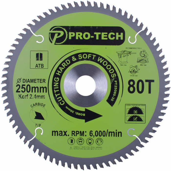 Pro-Tech | Saw Blade TCT 250 X 2.4 X 30mm 80T Wood Prof.