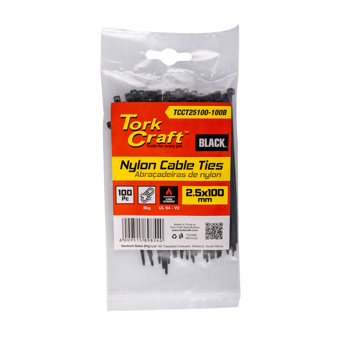 Tork Craft | Nylon Cable Ties 2.5mm X 100mm Black 100Pc