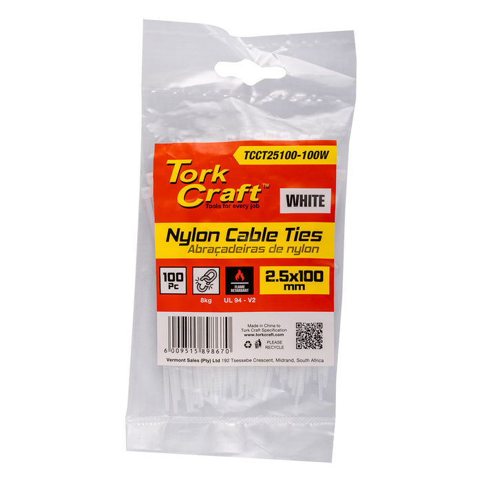 Tork Craft | Nylon Cable Ties 2.5mm X 100mm White 100Pc