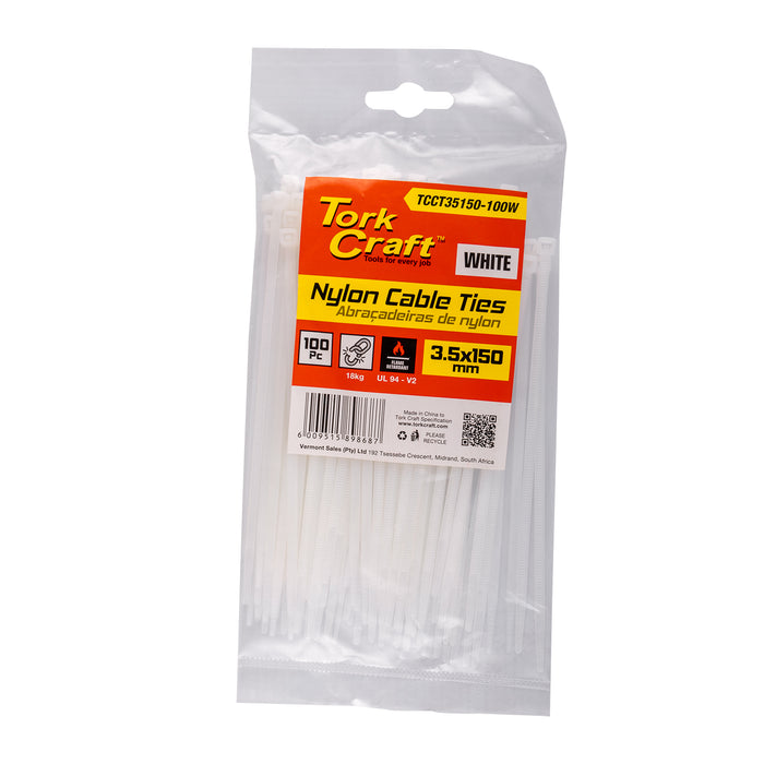 Tork Craft | Nylon Cable Ties 3.5mm X 150mm White 100Pc