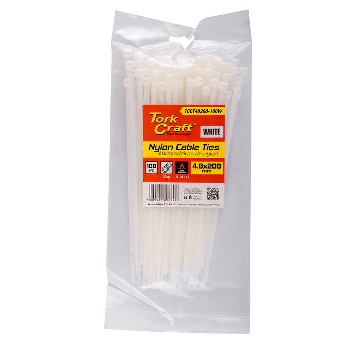Tork Craft | Nylon Cable Ties 4.8mm X 200mm White 100Pc
