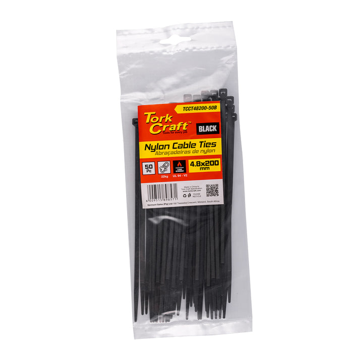Tork Craft | Nylon Cable Ties 4.8mm X 200mm Black 50Pc