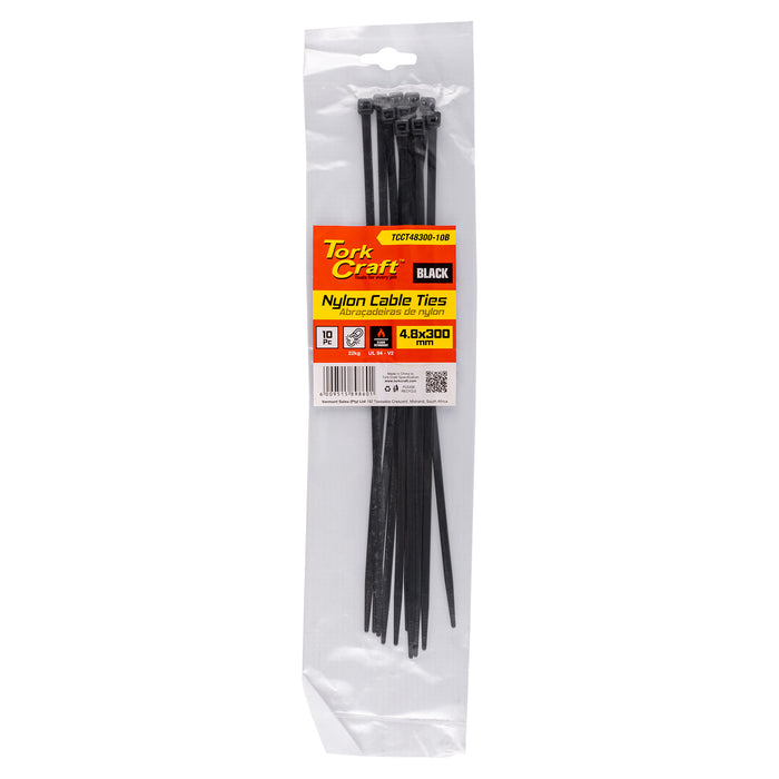 Tork Craft | Nylon Cable Ties 4.8mm X 300mm Black 10Pc