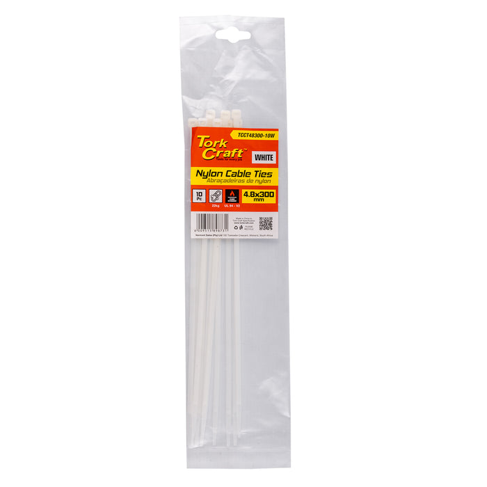 Tork Craft | Nylon Cable Ties 4.8mm X 300mm White 10Pc