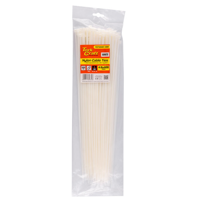 Tork Craft | Nylon Cable Ties 4.8mm X 400mm White 100Pc